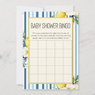  Mummy's Main Squeeze Lemon Blue Baby Shower Bingo Invitation