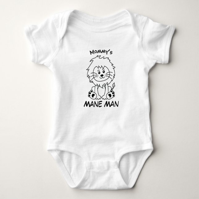 Mummy's Mane Man black and white lion Baby Bodysuit (Front)