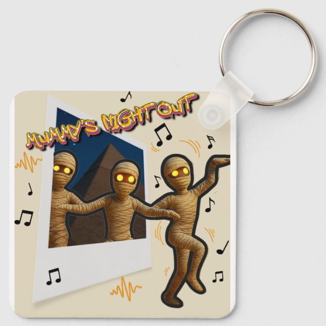 Mummy's Night Out Dancing Cartoon Fun Key Ring (Back)