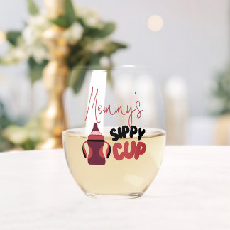 Mummy's Sippy Cup Funny Stemless Wine Glass 