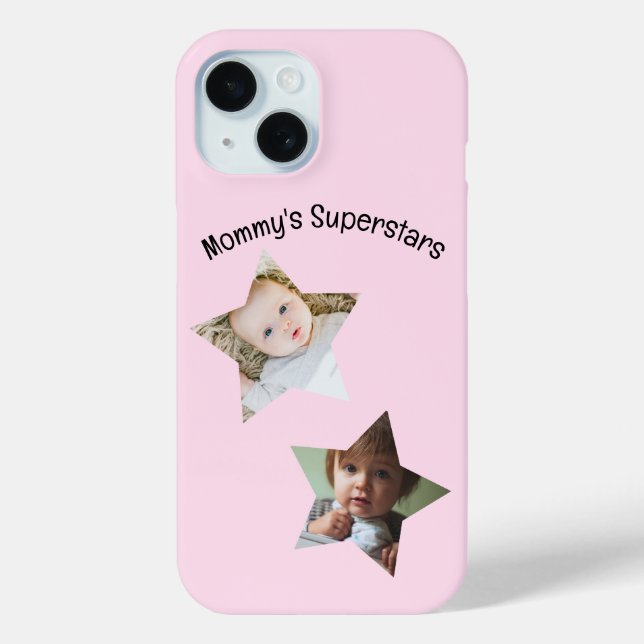 Mummy's Superstars Personalised Two Photo Text Case-Mate iPhone Case (Back)