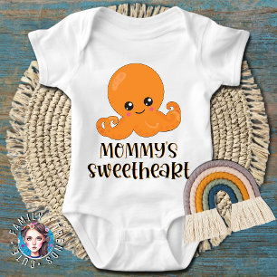 Mummy's Sweetheart Orange Kawaii Octopus Baby Bodysuit