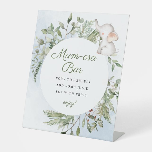 Mumosa Momosa Bar Boy Elephant Baby Shower Sign (Front)