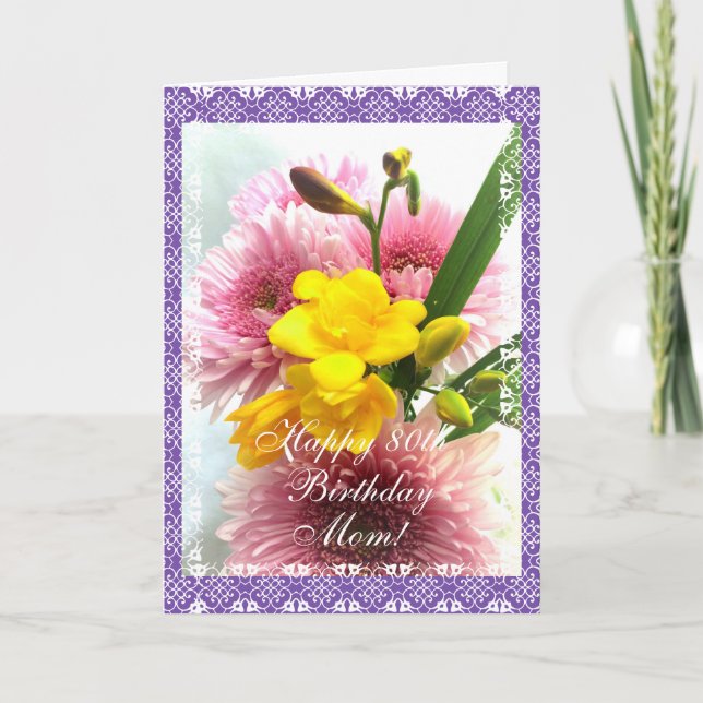 Mum's 80th birthday freesias change age) card (Front)