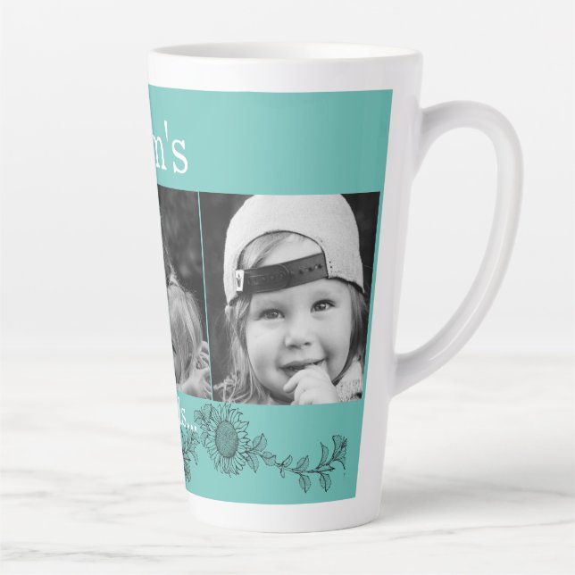 Mum's Angels 3 Photo Sunflower Latte Latte Mug (Right)