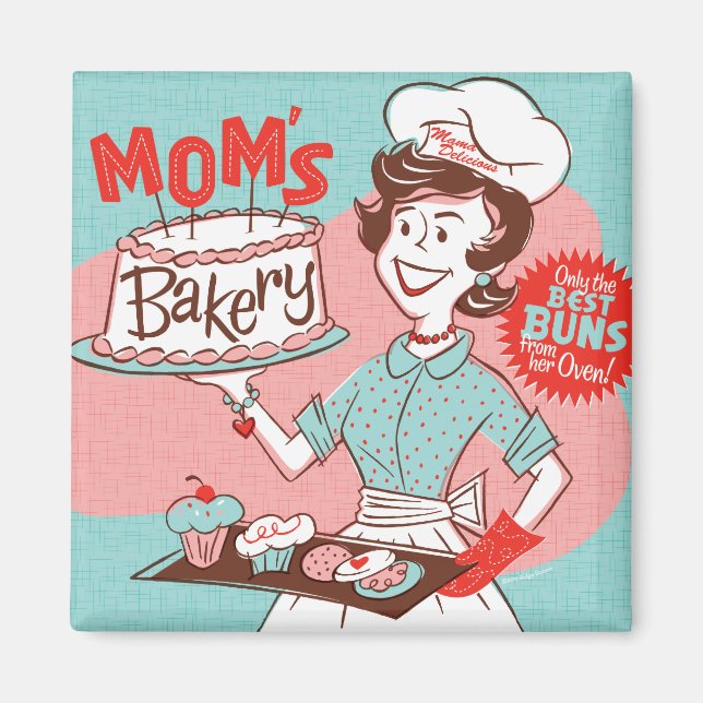Mum's Bakery Vintage-Style Square Magnet (Green) (Front)
