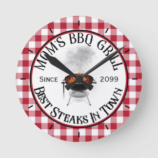 Mum's BBQ Grill Best Steaks In Town Round Clock