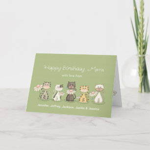 Mum's Birthday 5 Cats from all - custom names Card