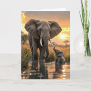 Mum's Birthday Elephant With Baby Card