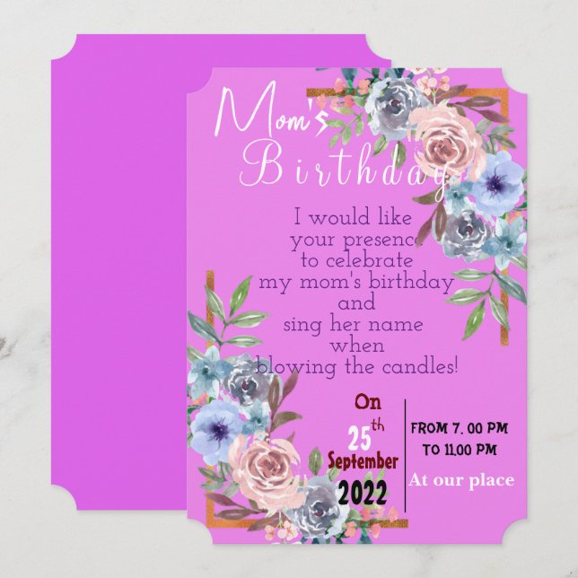 Mum's birthday invitation (Front/Back)