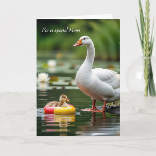 Mum's Birthday White Goose With Gosling Card