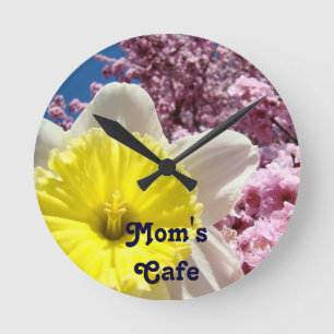 Mum's Cafe wall clocks Daffodil Pink Tree Blossoms