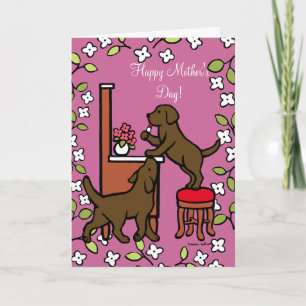 Mum's Chocolate Lab Puppy Duo Card