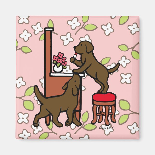Mum's Chocolate Lab Puppy Duo Magnet (Front)