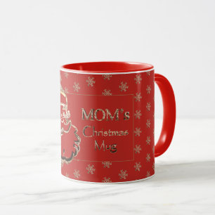 Mum's Christmas Mug Cute Santa Red Gold Elegant