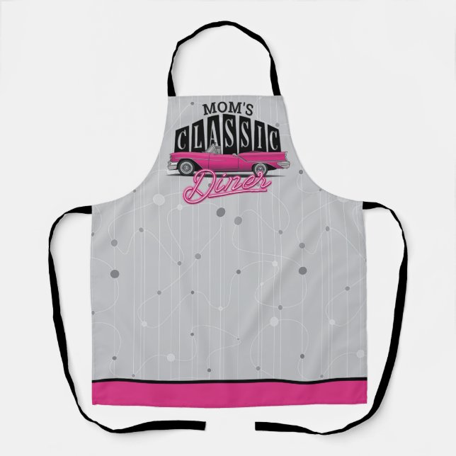 Mum's Diner Custom Name Faux Neon 50's Classic Car Apron (Front)