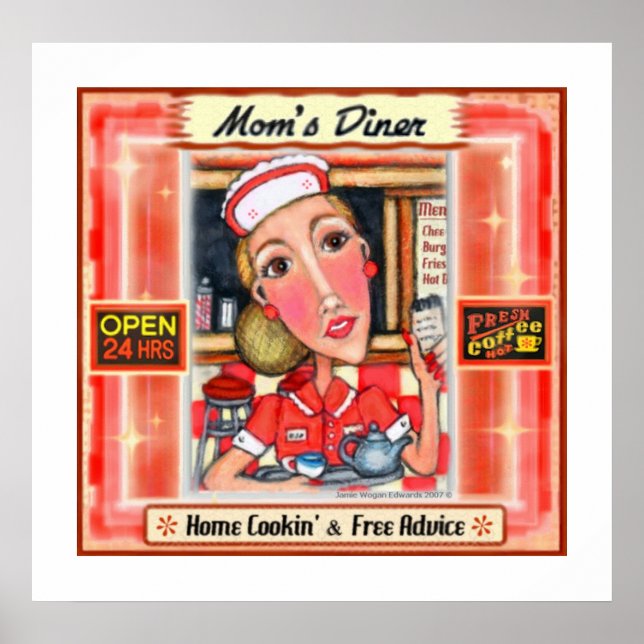 Mum's Diner Retro Kitchen Art Poster Print (Front)
