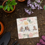 Mum's Garden Stone | Floral Three Photo Collage Stone Coaster<br><div class="desc">Use these coasters as beautiful garden stones. They make a charming addition to any garden. Beautiful spring florals frame your photos. Minimal three photo template of your favourite personal photos for a gift anyone would love. Mother's Day is the perfect opportunity to show ALL the moms in our lives just...</div>