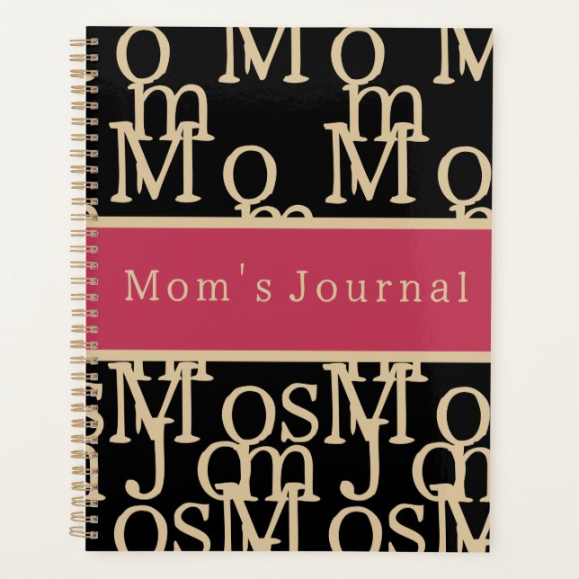 Mum's Journal Magenta Black Gold Typography Planner (Front)