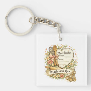 Mum's Kitchen Heart Recipe Floral Keychain Gift