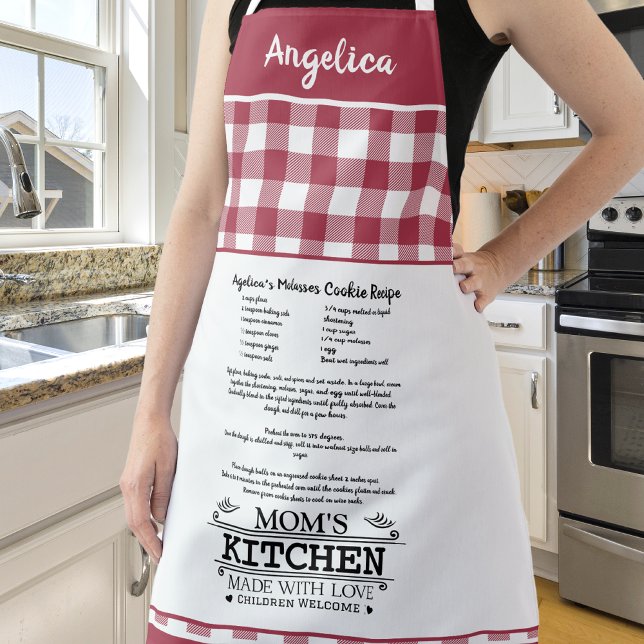 Mum's Kitchen Quote with name, Red white Apron (Creator Uploaded)