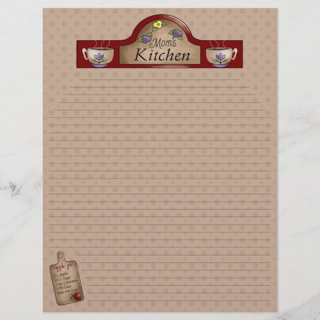 Mum's Kitchen Recipe Pages (Lined) (Front)