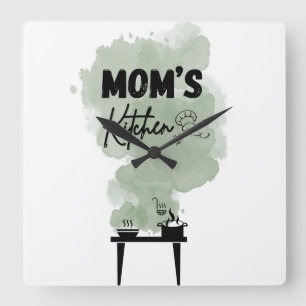 Mum's Kitchen sage green and black colours Square Wall Clock