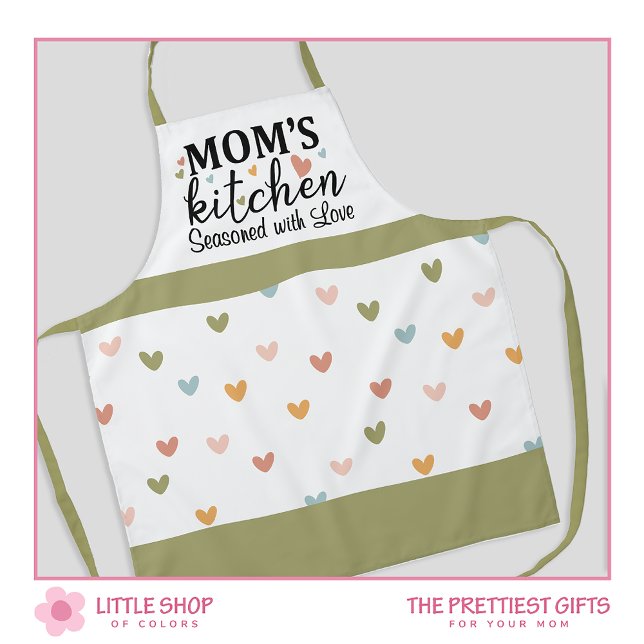 Mum's Kitchen Seasoned with Love Pastel Hearts Apron (Creator Uploaded)