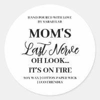 Mum's Last Nerve Funny Mum Sticker Candle Label