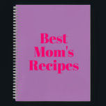 Mum's Recipes, Mother's day or Birthday gift Notebook<br><div class="desc">Best Mum's Recipes,  Mother's day or Birthday gift Notebook
you can customise the text
Hot pink fuchsia letters,  lavender lilac background,  spiral bound
great gift for mum!</div>