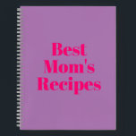 Mum's Recipes, Mother's day or Birthday gift Notebook<br><div class="desc">Best Mum's Recipes,  Mother's day or Birthday gift Notebook
you can customise the text
Hot pink fuchsia letters,  lavender lilac background,  spiral bound
great gift for mum!</div>
