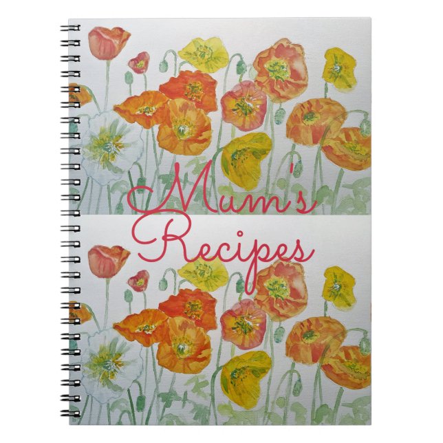 Mum's Recipes Poppy Floral Watercolour Notebook (Front)