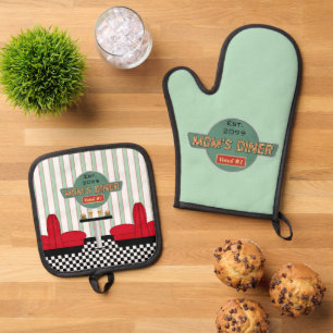 Mum's Retro Diner  Oven Mitt & Pot Holder Set