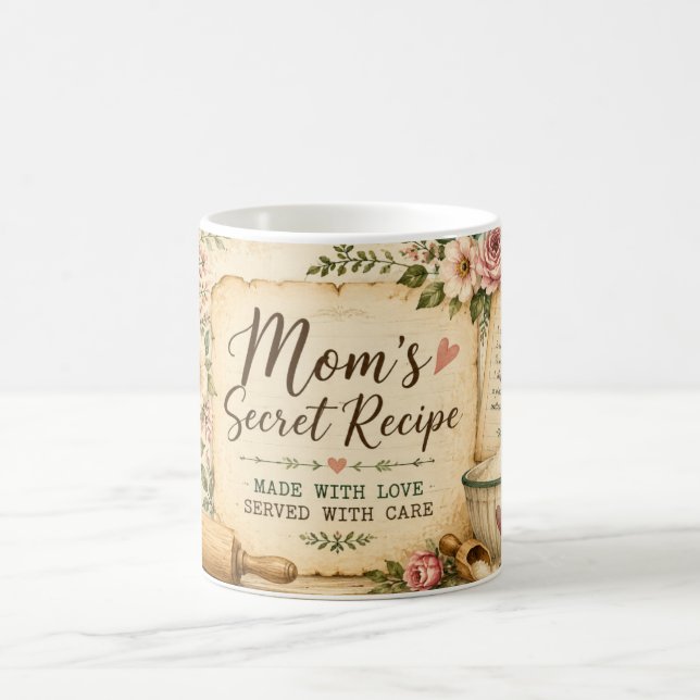 Mum's Secret Recipe Kitchen Coffee Mug with Floral (Center)