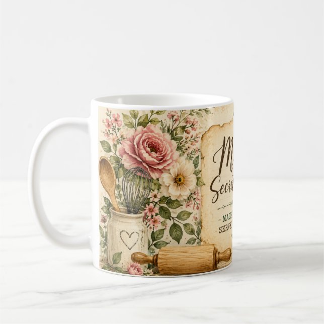 Mum's Secret Recipe Kitchen Coffee Mug with Floral (Left)