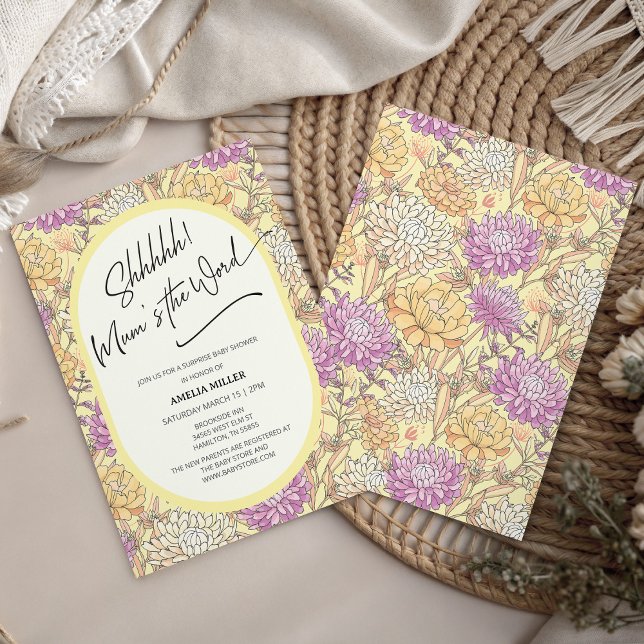 Mum's the Word Floral Surprise Baby Shower Invitation (Mum's the Word Floral Surprise Baby Shower Invitation)