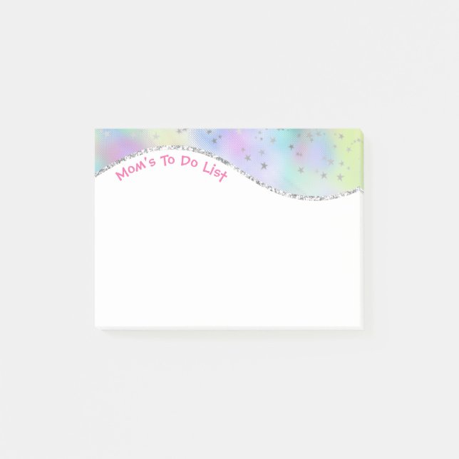 Mum's To Do List, Iridescent Wave & Silver Stars Post-it Notes (Front)