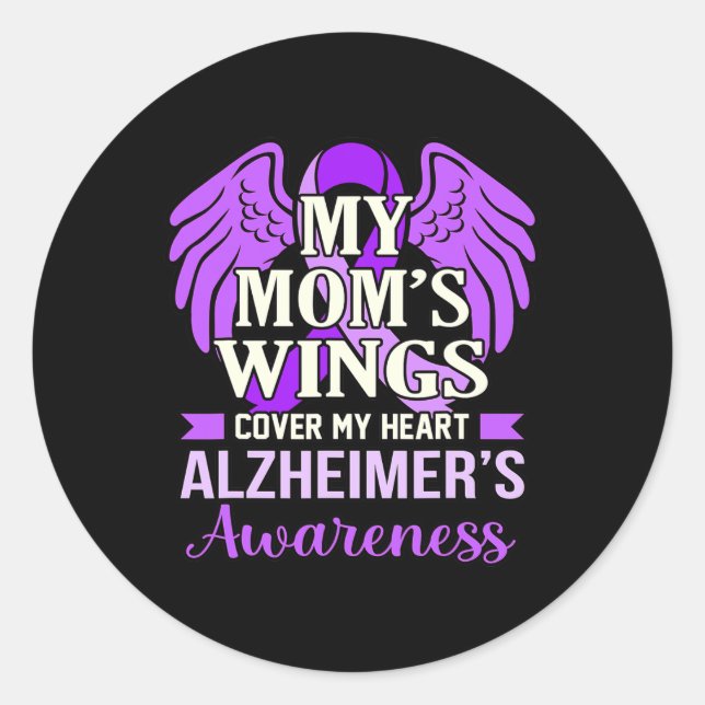 Mum's Wings Cover My Heart Alzheimer's Awareness G Classic Round Sticker (Front)