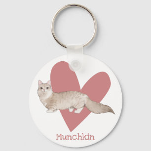 Munchkin Cat Watercolor Kitty Pink Heart Key Ring