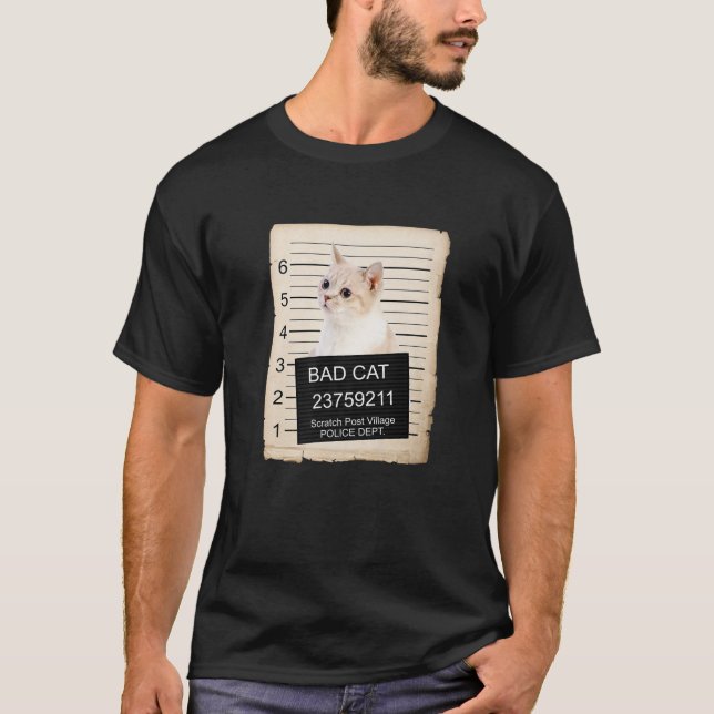 Munchkin Kitten Mug Shot Bad Cat T-Shirt (Front)