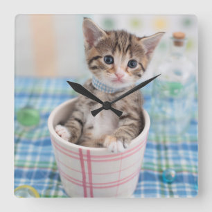 Munchkin Kitten With Pretty Ribbon Square Wall Clock
