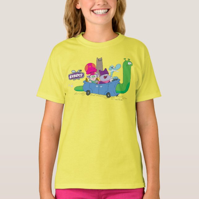 Mung, Chowder, Shnitzel, & Truffles in Snail Car T-Shirt (Front)