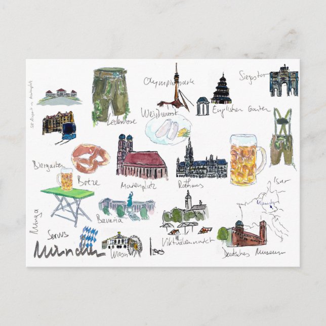 Munich Bavaria landmark map Postcard (Front)