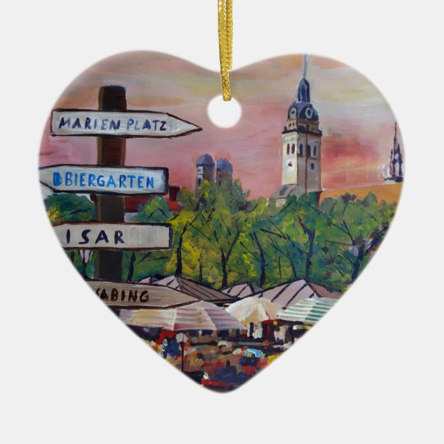 Munich Bavaria Viktualienmarkt With Signposts Ceramic Tree Decoration (Front)