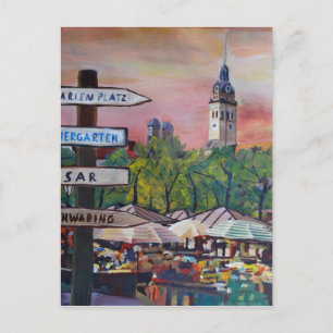 Munich Bavaria Viktualienmarkt With Signposts Postcard