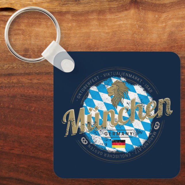 Munich Bavaria Vintage Oktoberfest Germany City Key Ring (Front)