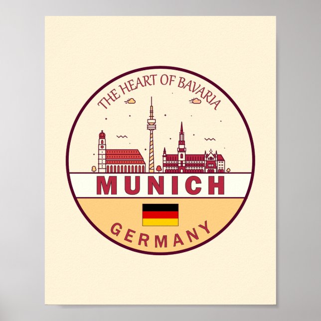 Munich Germany City Skyline Emblem Poster (Front)