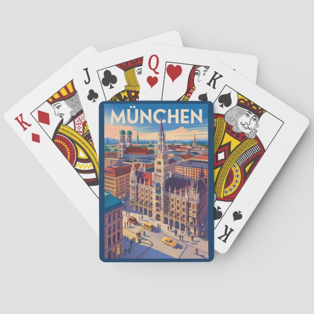 Munich Germany Illustration Travel Art Vintage Playing Cards (Back)