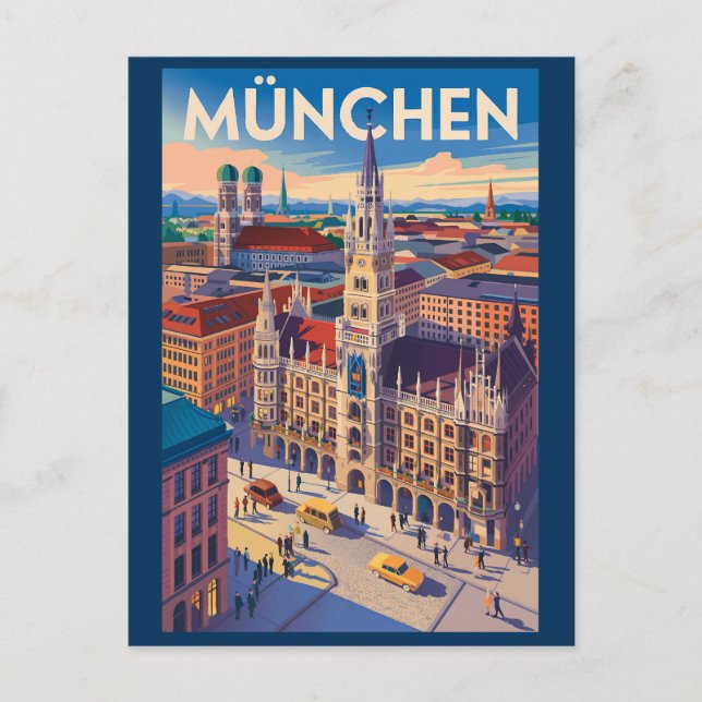 Munich Germany Illustration Travel Art Vintage Postcard (Front)