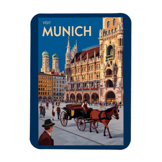 Munich Germany Marienplatz Travel Art Vintage Magnet (Vertical)